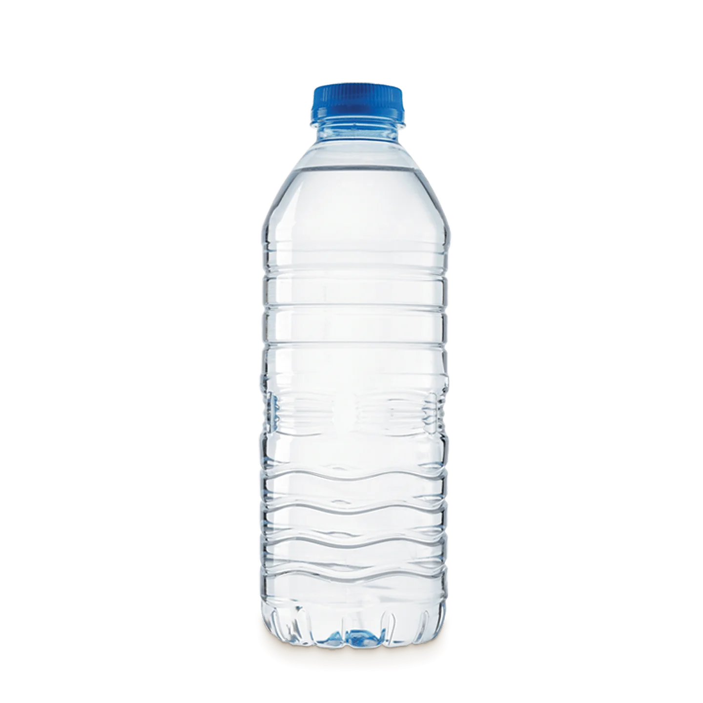 Clear plastic bottle of water with black cap