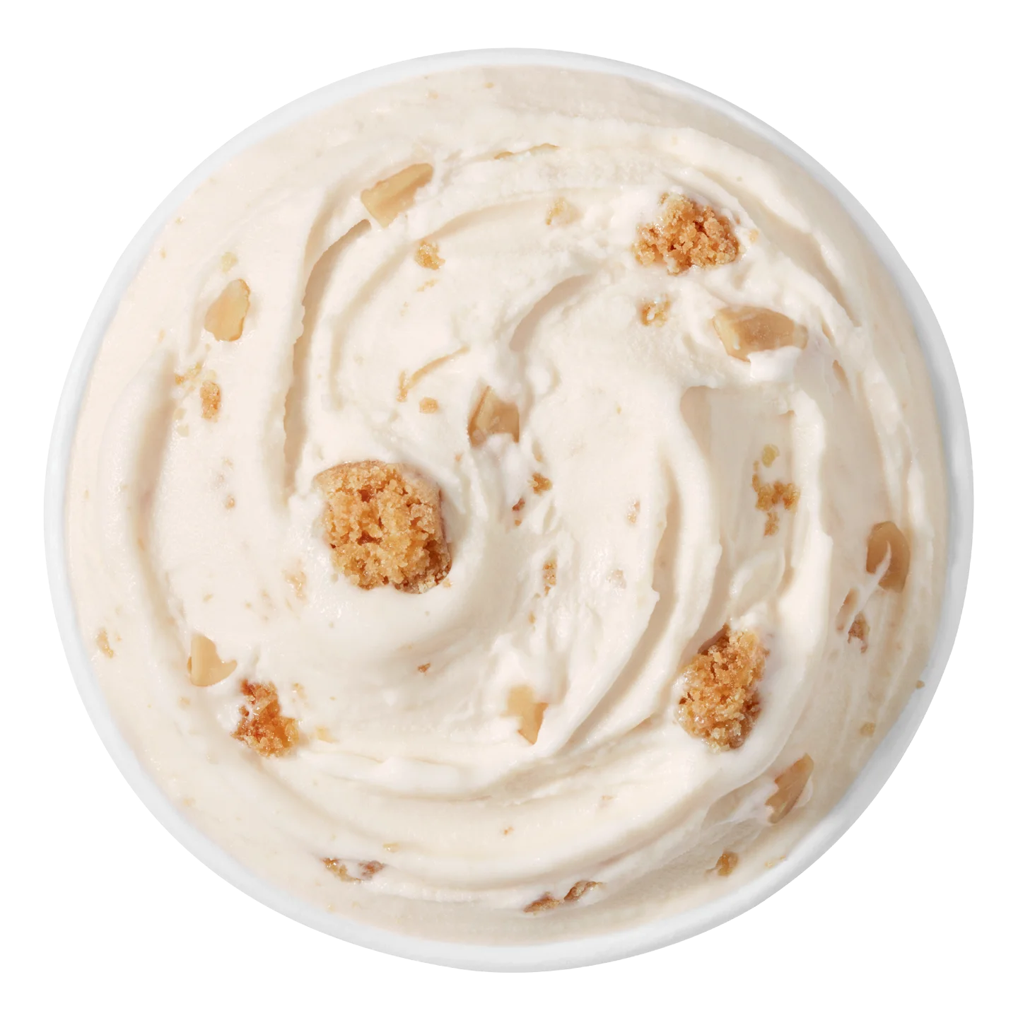 large Blizzard treat with light brown topping and cookie chunks in a clear cup