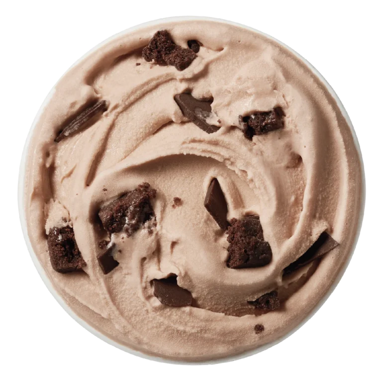 single Choco Brownie Extreme Blizzard in clear cup with brownie pieces and chocolate syrup