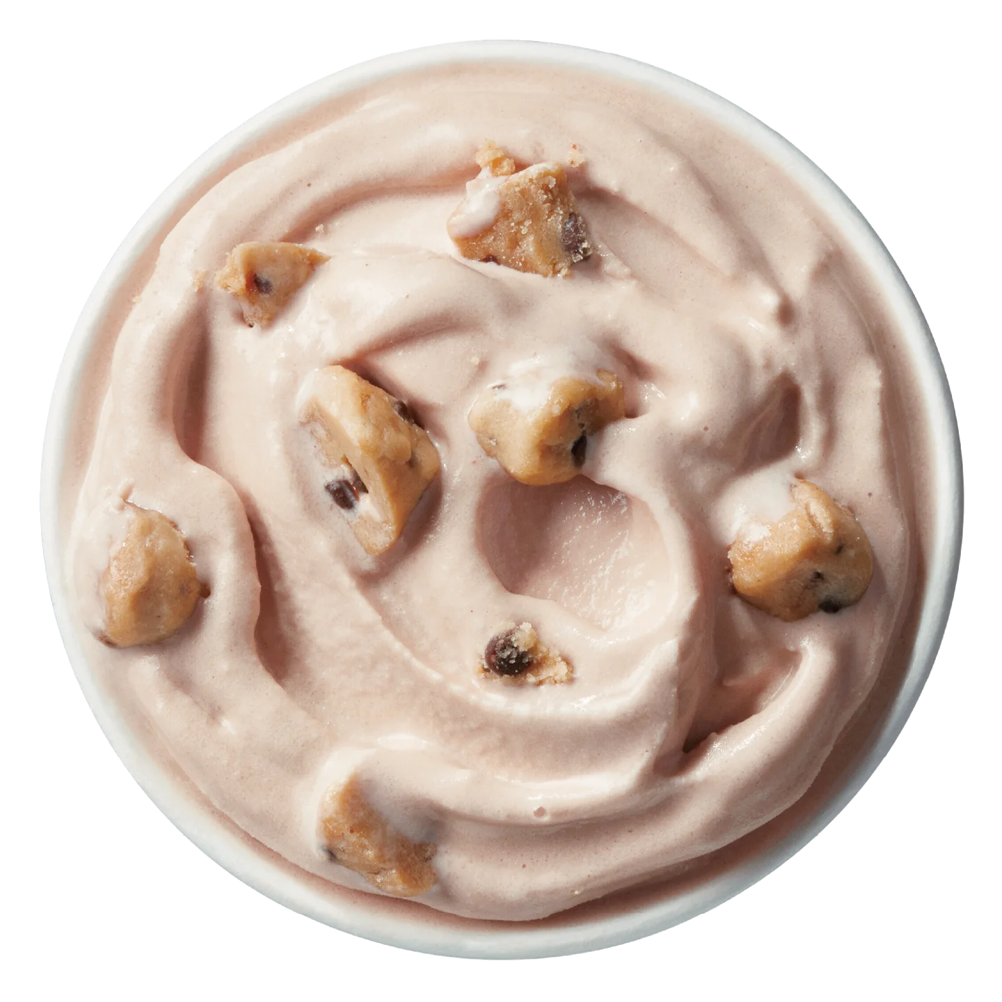 large Blizzard treat with cookie dough and chocolate chips mixed in vanilla soft serve