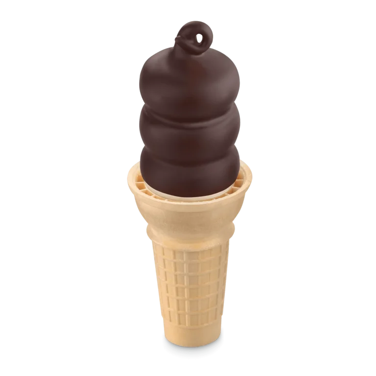 single vanilla soft serve cone dipped in chocolate coating