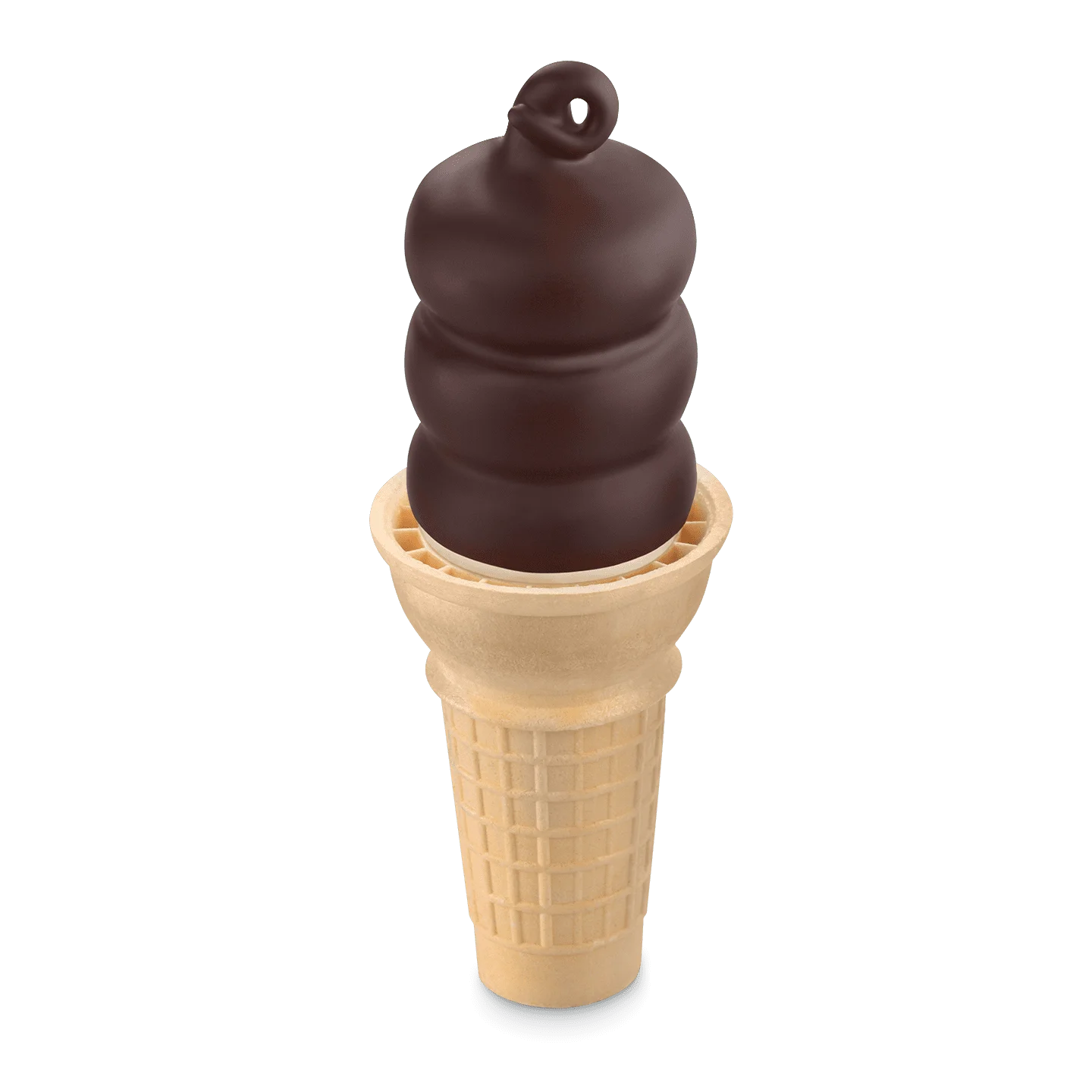 single vanilla soft serve cone dipped in chocolate coating