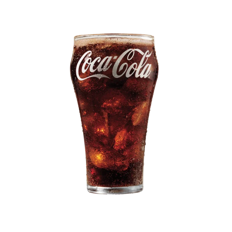 Cup of Coca-Cola with ice and a straw