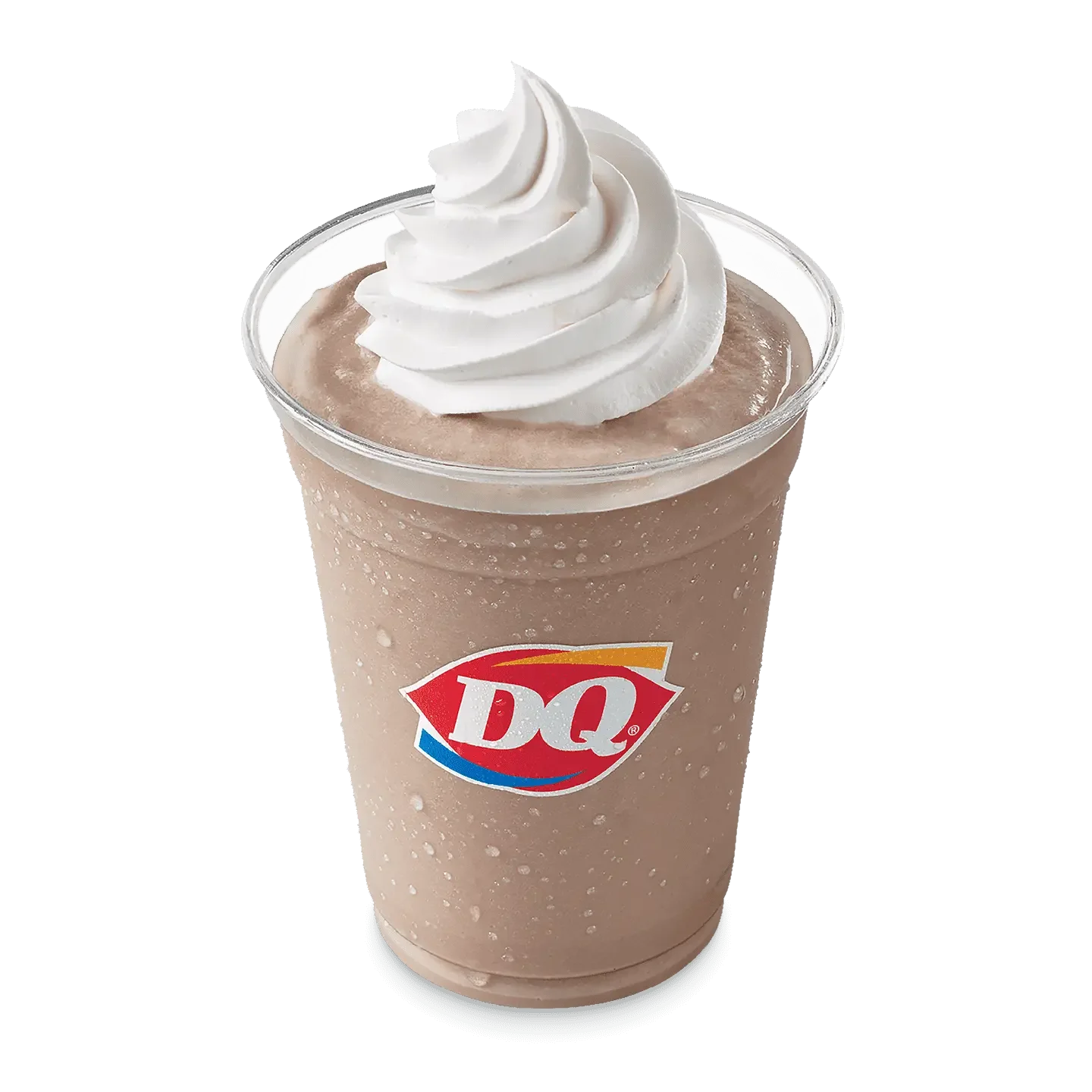 Hot Fudge Shake in a clear cup topped with whipped topping