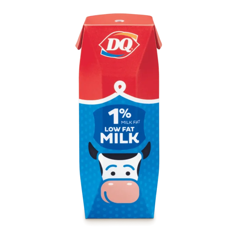 Small carton of white milk with blue text and red cap