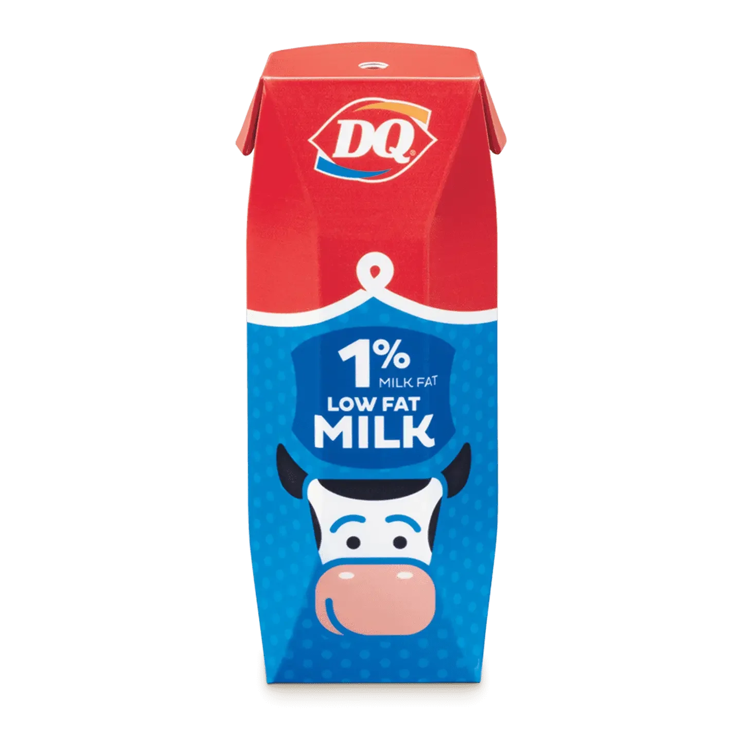 Small carton of white milk with blue text and red cap
