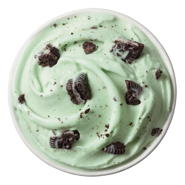 single mint Oreo cookie Blizzard treat in a clear cup with green and white swirls