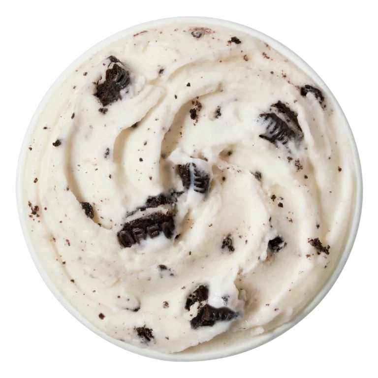 single Oreo Cookie Blizzard treat in clear cup with crushed Oreo pieces