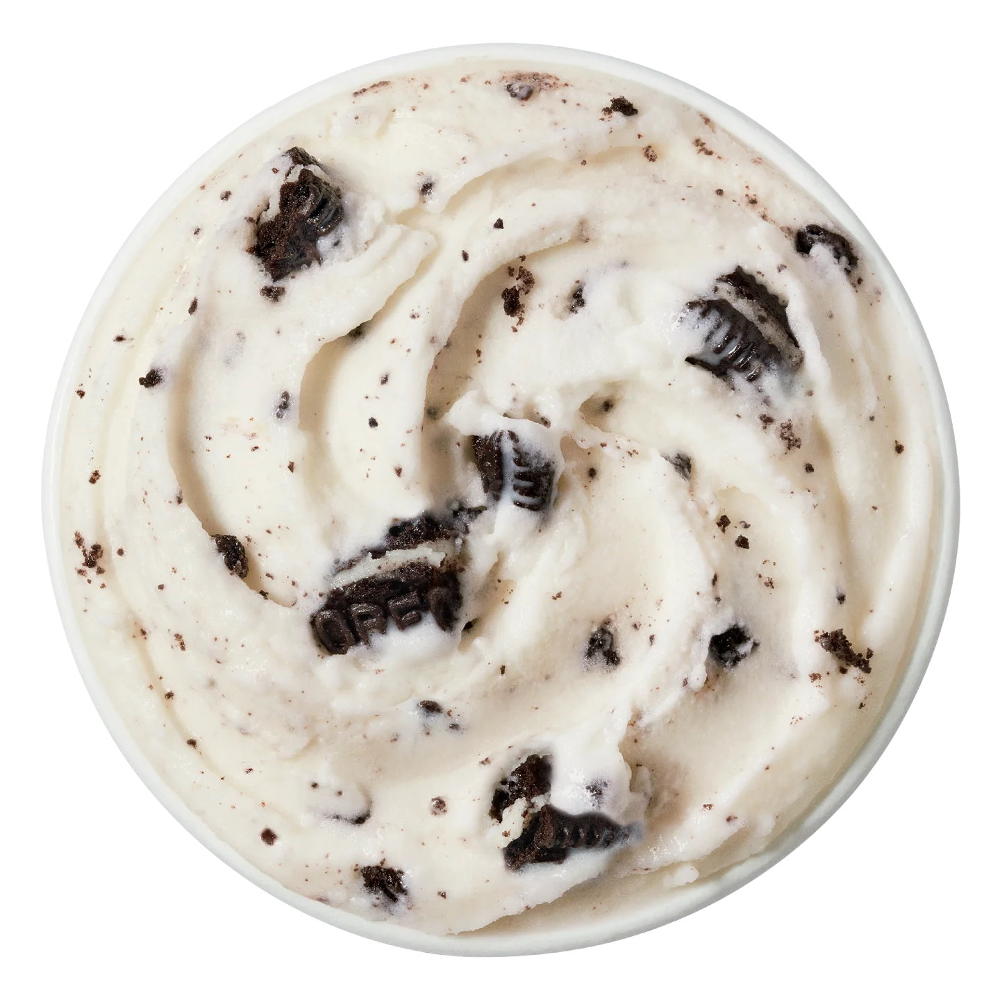 single Oreo Cookie Blizzard treat in clear cup with crushed Oreo pieces