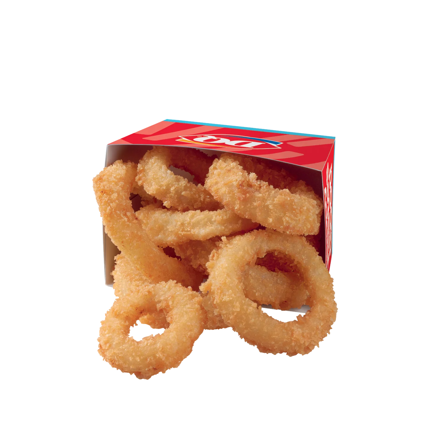 Serving of golden fried onion rings in a container