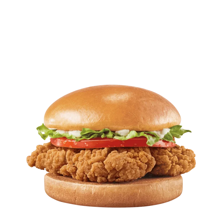 Breaded chicken strips on toasted bun with shredded lettuce and mayonnaise