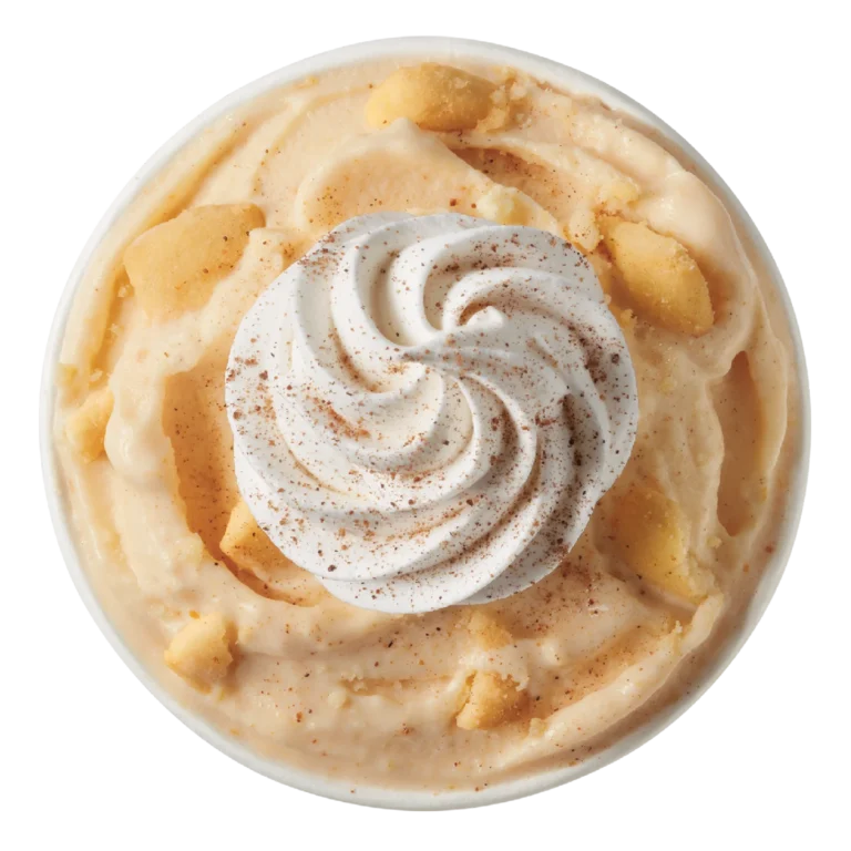 single pumpkin pie Blizzard treat in a cup with orange cream and pie crust