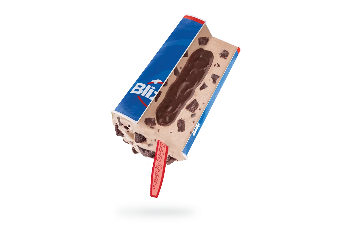 single Royal Ultimate Choco Brownie Blizzard in clear cup with brownie pieces and chocolate chunks