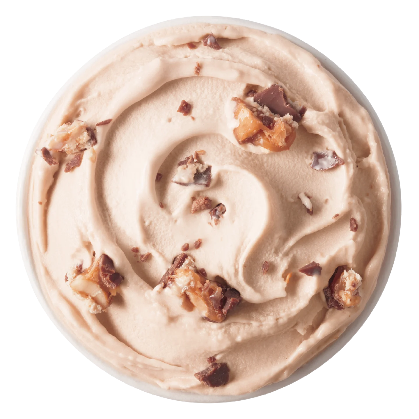 single Snickers Blizzard treat in clear cup with peanuts and caramel swirl