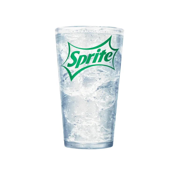 Large clear cup filled with ice cold clear soda