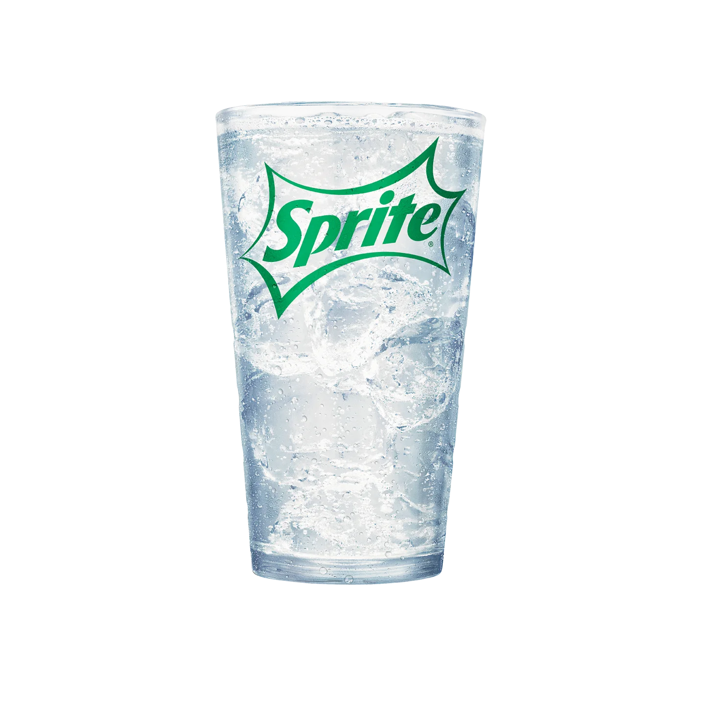 Large clear cup filled with ice cold clear soda