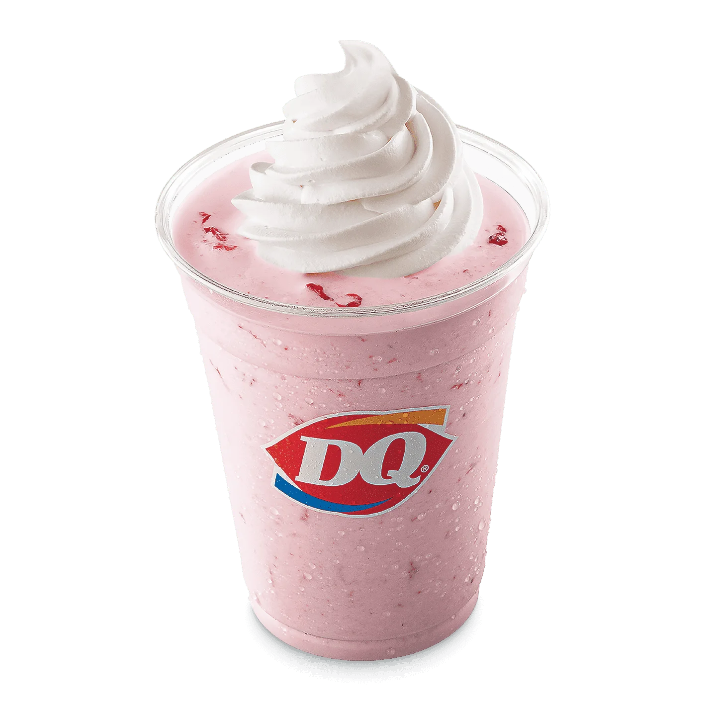 Strawberry Shake in a clear cup with whipped topping