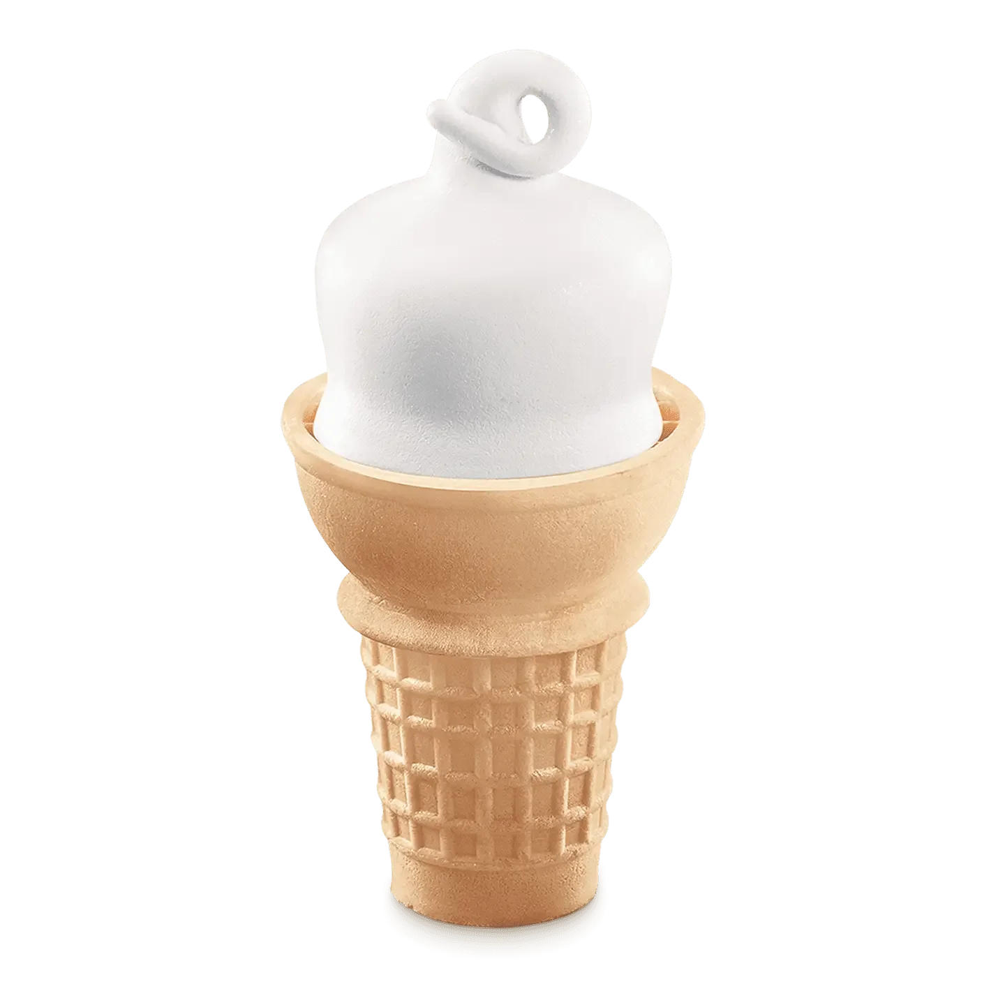 single vanilla soft serve ice cream cone in wafer cone