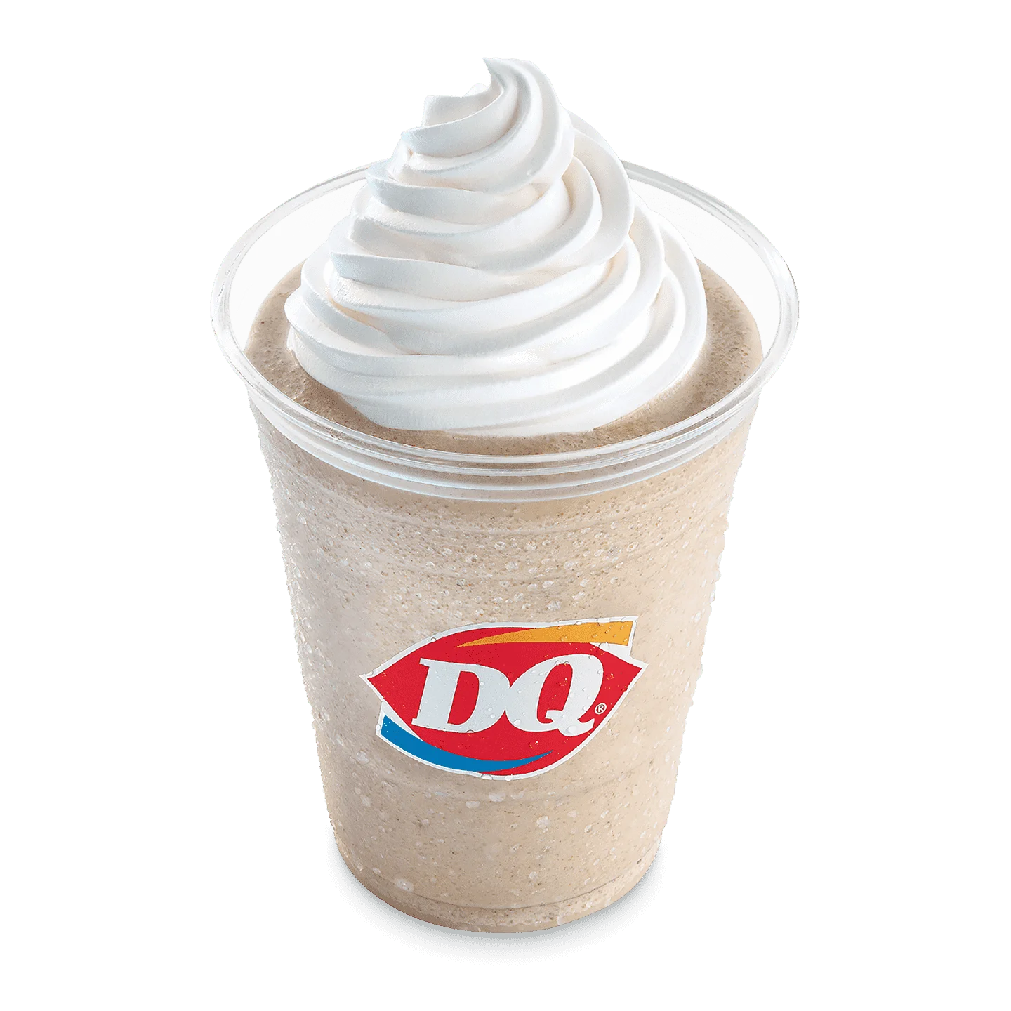 Vanilla MooLatte in a clear cup with whipped topping and straw